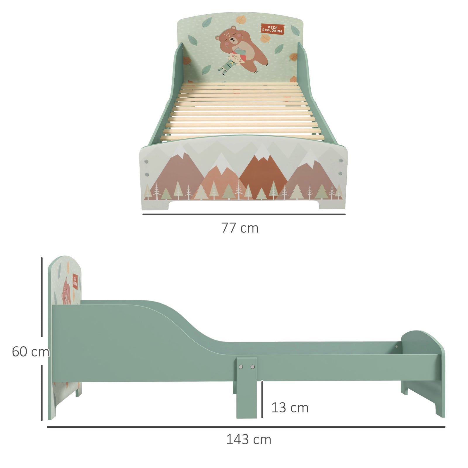 Toddler Bed Frame, Kids Bedroom Furniture For Ages 3-6 Years | Green