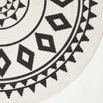Lia White & Black Mandala Handoven Cotton Rug Round | 90cm | Black & White