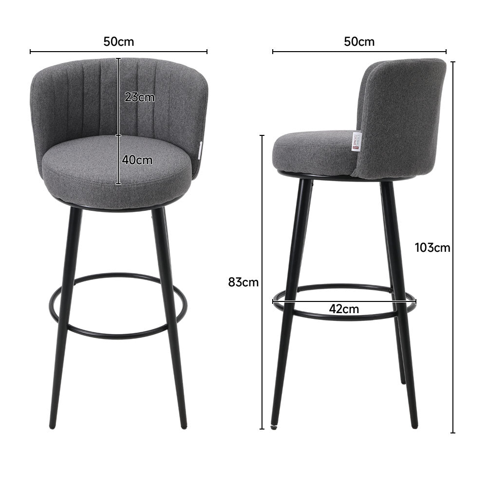 2 Pcs Premium Linen Upholstered Bar Stool | Grey