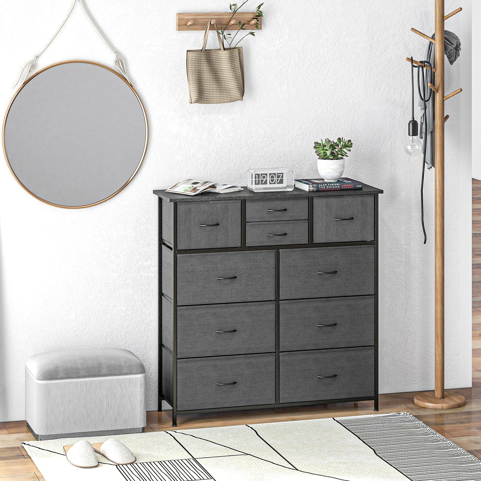 Bedroom Chest Of Drawers Fabric Dresser Foldable Drawers | One Size | Black