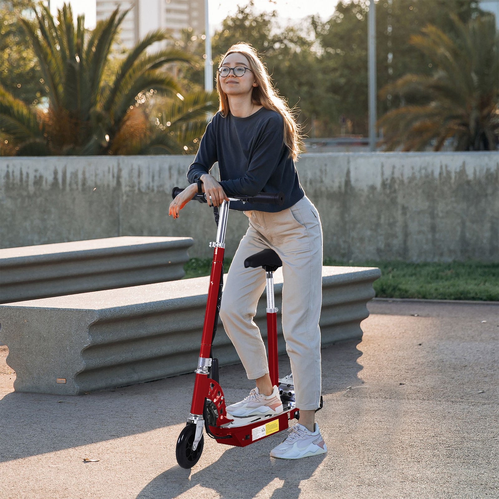 Foldable Powered Scooter With Adjustable Seat And Brake | Red