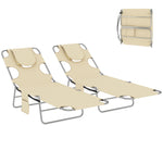 2 Sun Loungers With Reading Hole, Folding Garden Lounger | Beige
