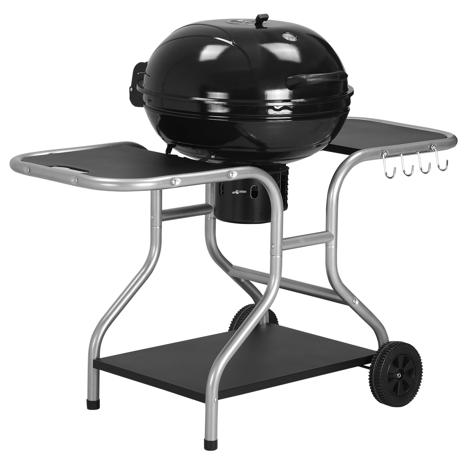 Portable Charcoal Kettle Grill, Two Wheels