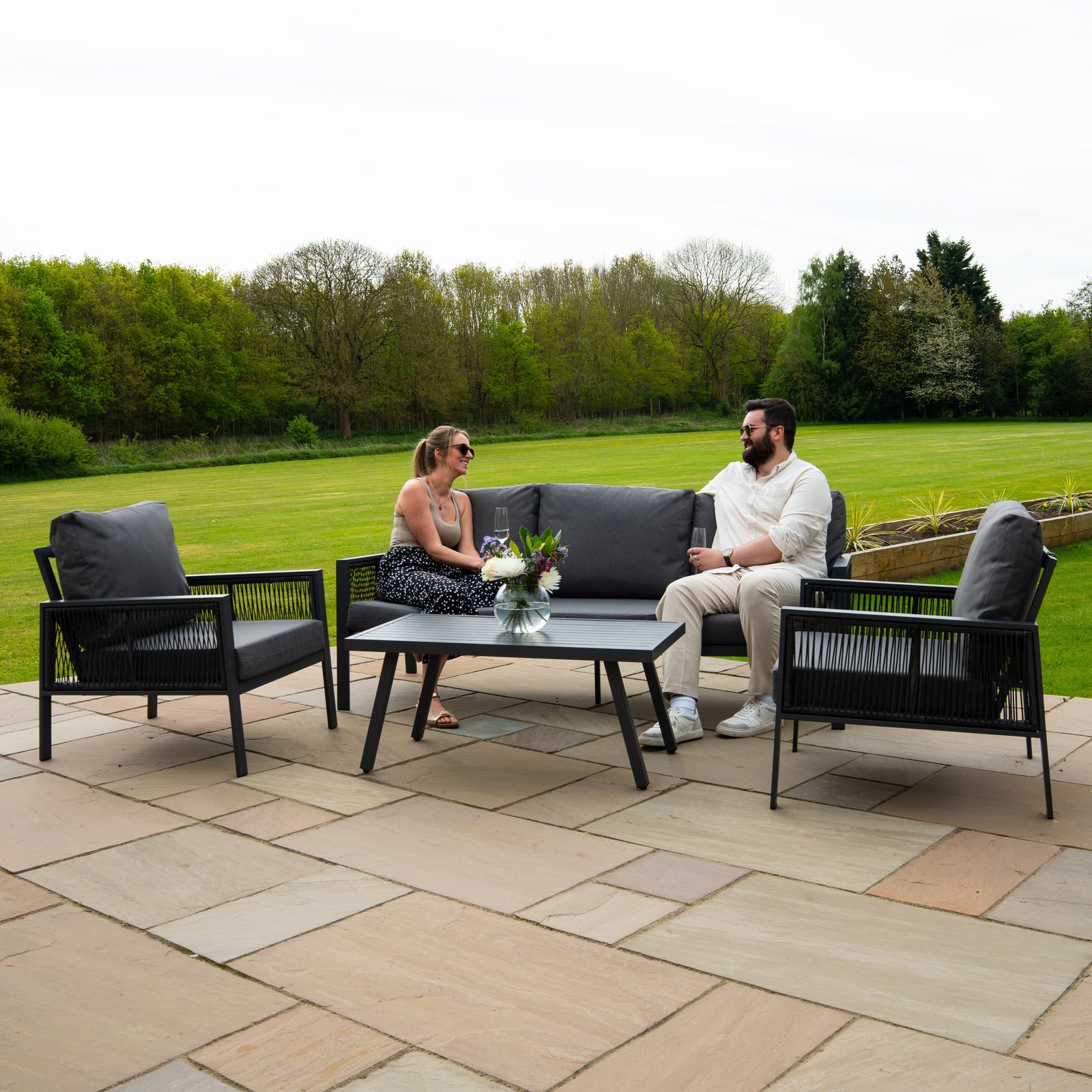 Aluminium 4 Piece Sofa Set With Rattan Storage Box | Anthracite