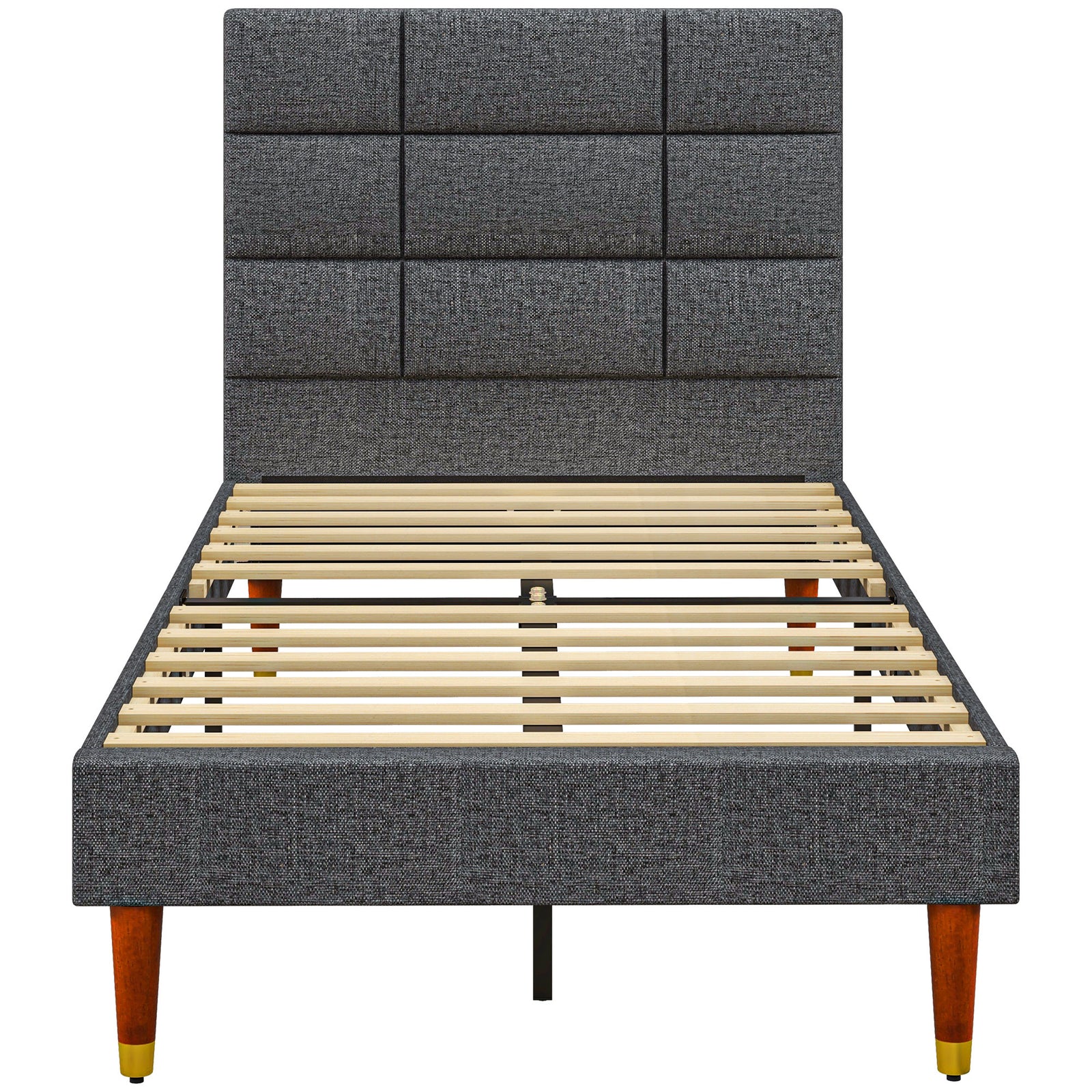 Single/double/king Upholstered Bed Frame With Wooden Slat | Single