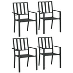 Stackable Outdoor Garden Chairs With Metal Slatted Design | Set of 4 | Black