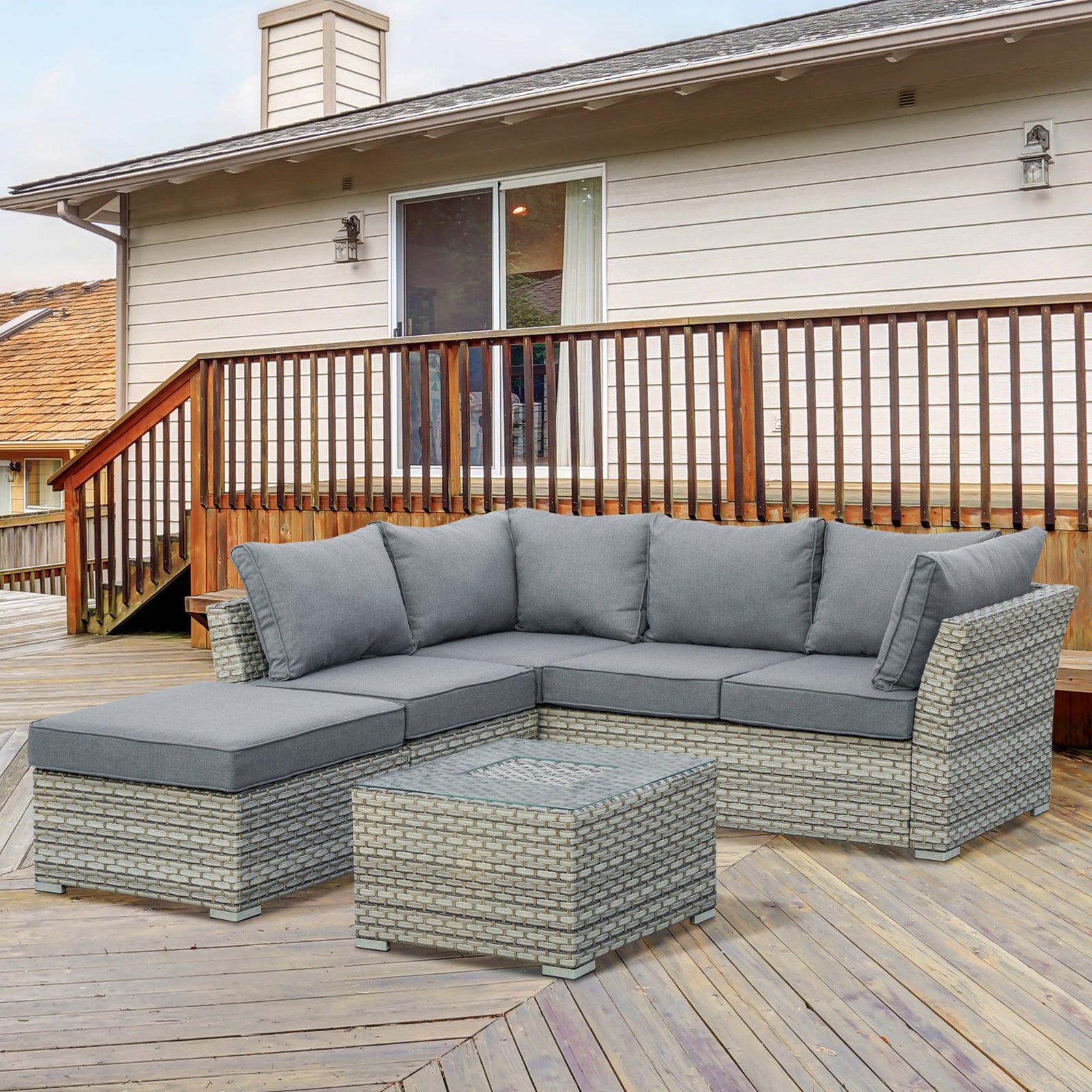Patio Rattan Sofa Set W/ Ice Bucket