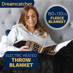 Dreamcatcher Deluxe Xl Electric Throw Heated Double Over Blanket Soft Fleece Black 9 Heat & 12hr Timer