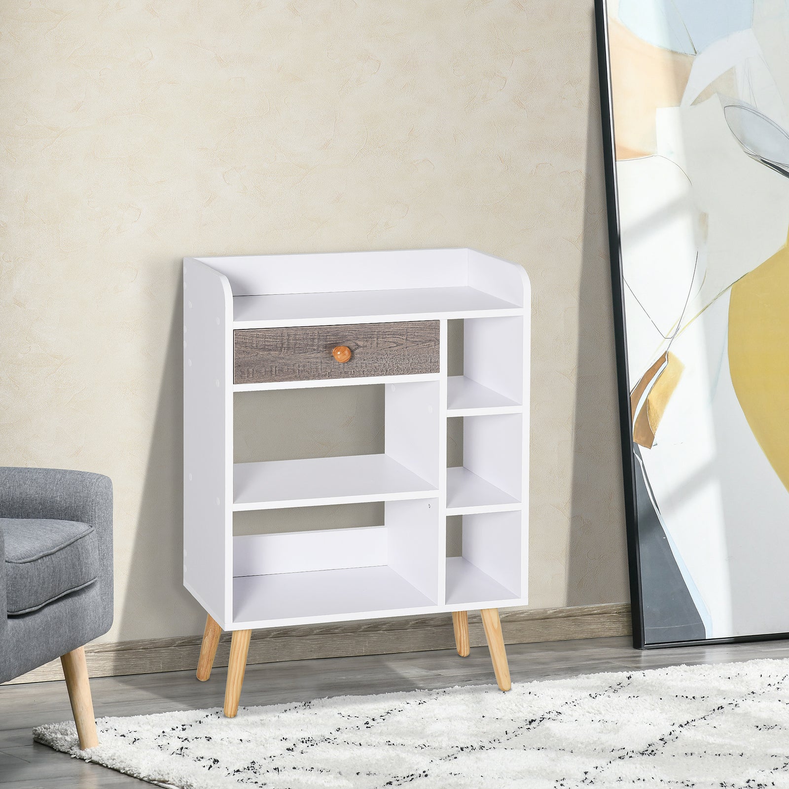 Multi Shelf Bookcase Freestanding Storage Drawer Shelves