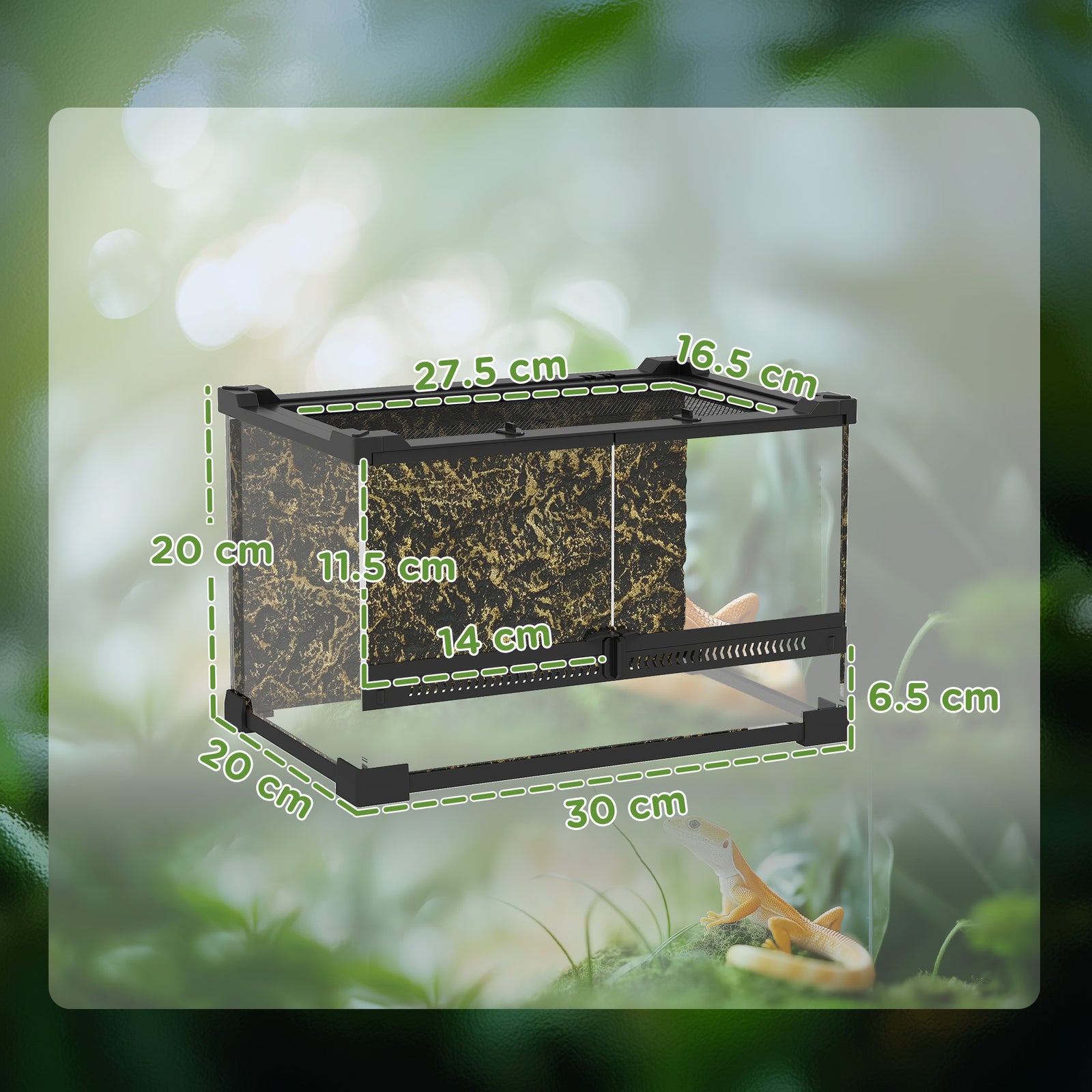 Glass Terrarium, Reptile Vivarium With Stone Background | 10l | Black