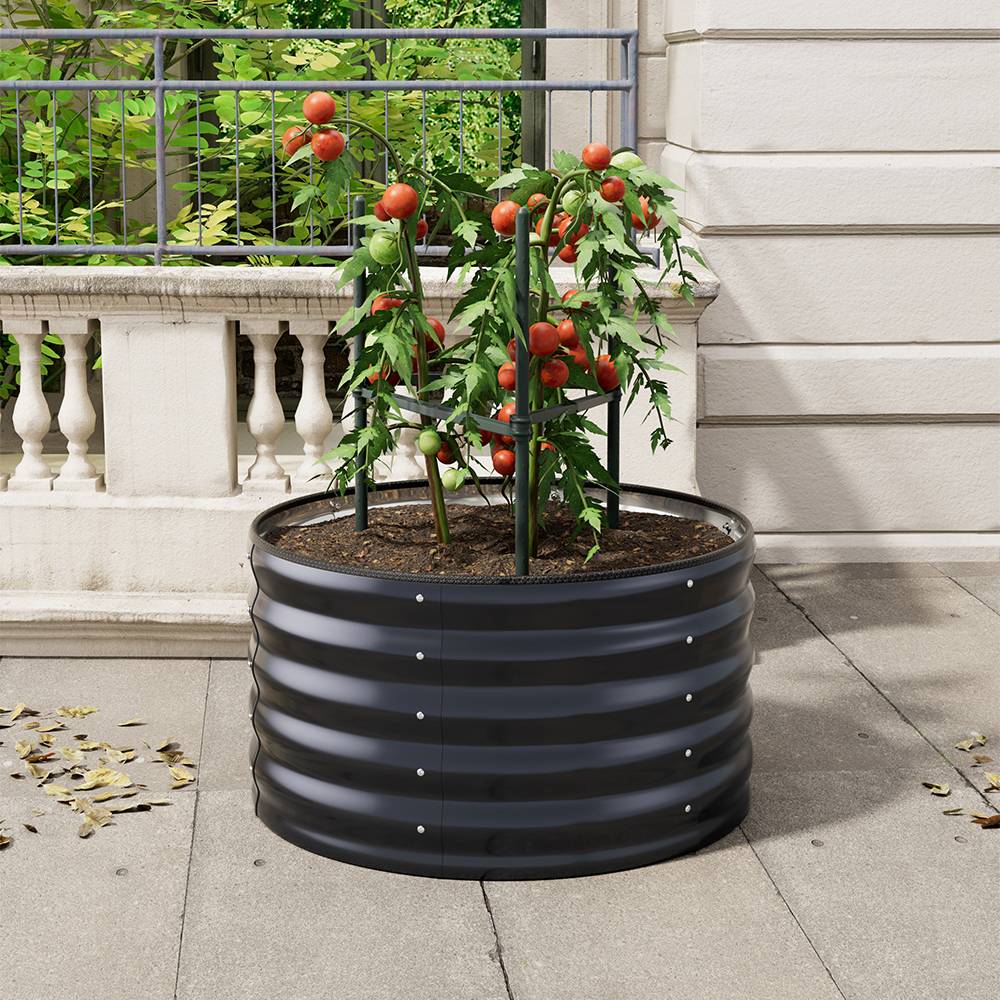 80cm Dia X 40cm/80cm H Outdoor Round Metal Raised Garden Bed Outdoor Planter Box | Small | Anthracite