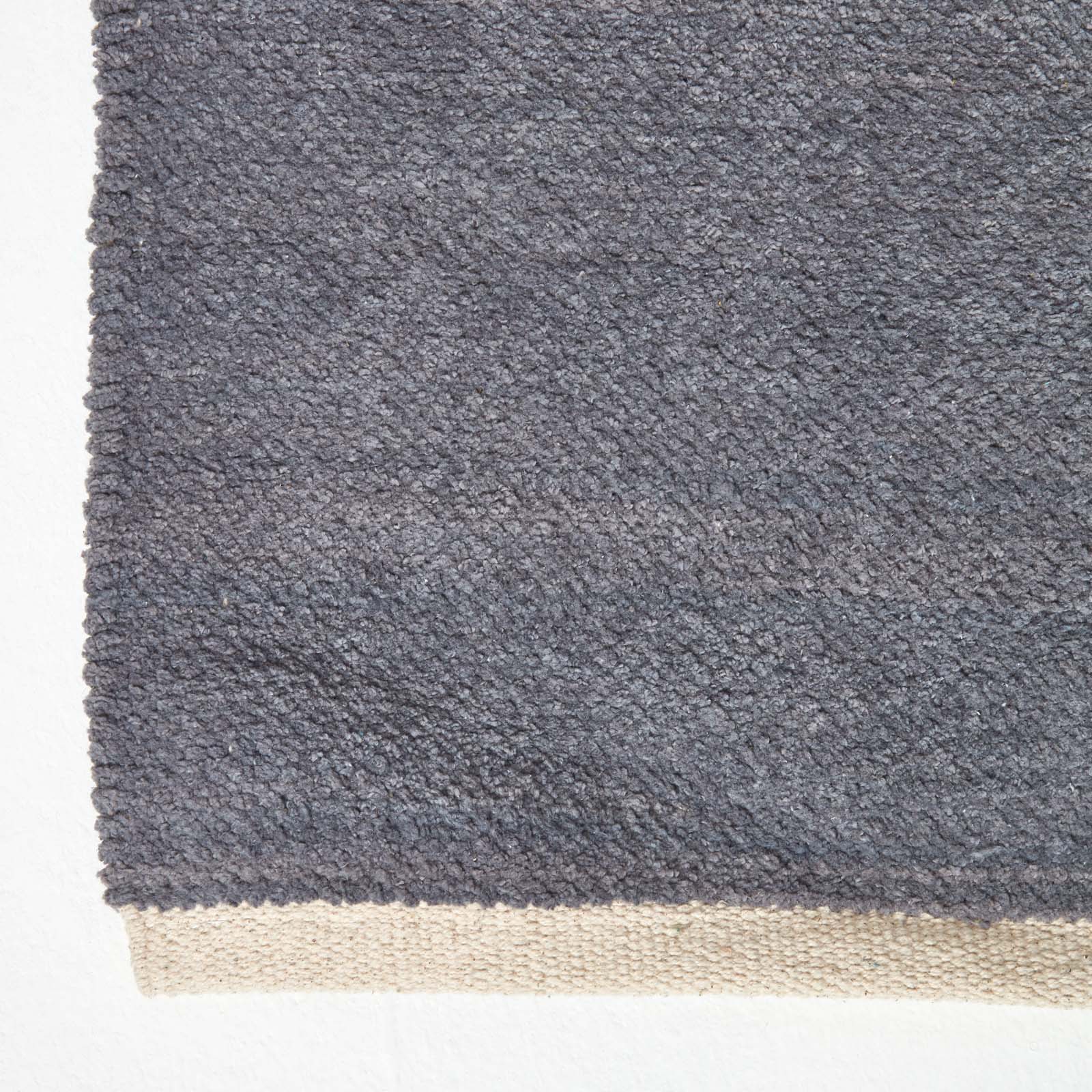 Plain Chenille 100% Cotton  Rug With Natural Trim | 200cm | Dark Grey