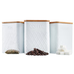 3-piece Kitchen Storage Square With Bamboo Lids Tea Coffee Sugar | White