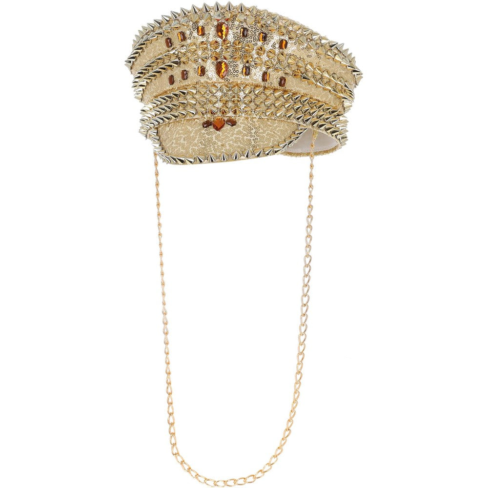 Deluxe Sequin Studded Captains Hat | Gold