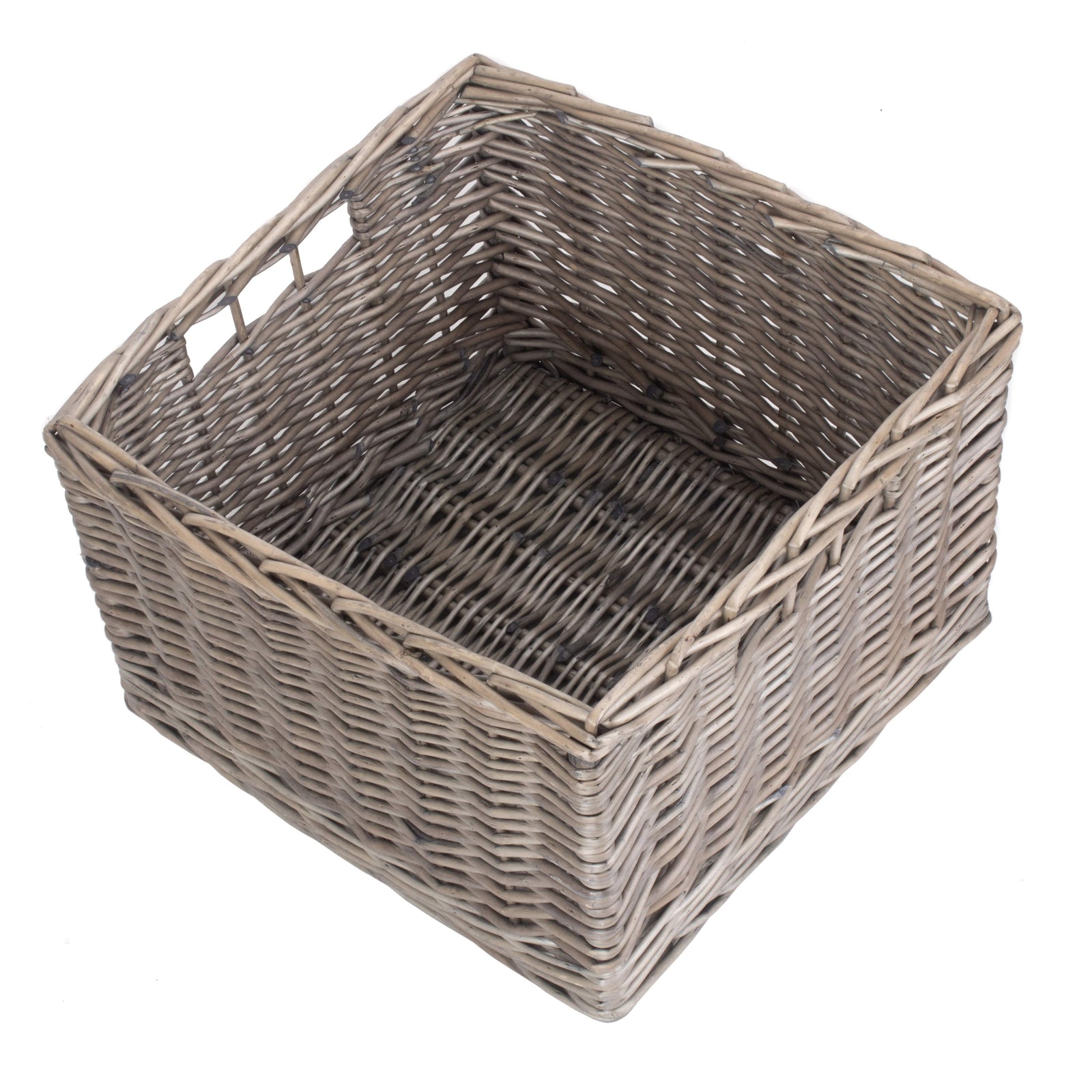 Wicker Square Antique Wash Unlined Storage Basket | Large | Brown