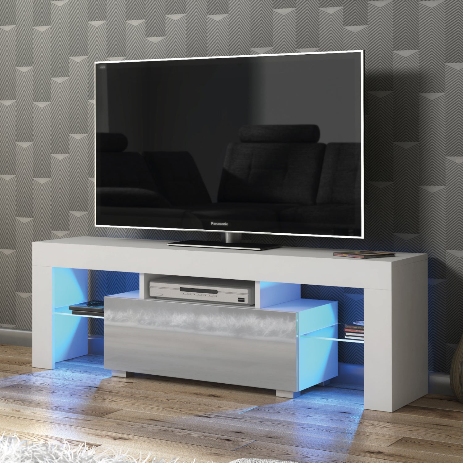 Floe Tv Unit 130cm With Led Lights | Grey
