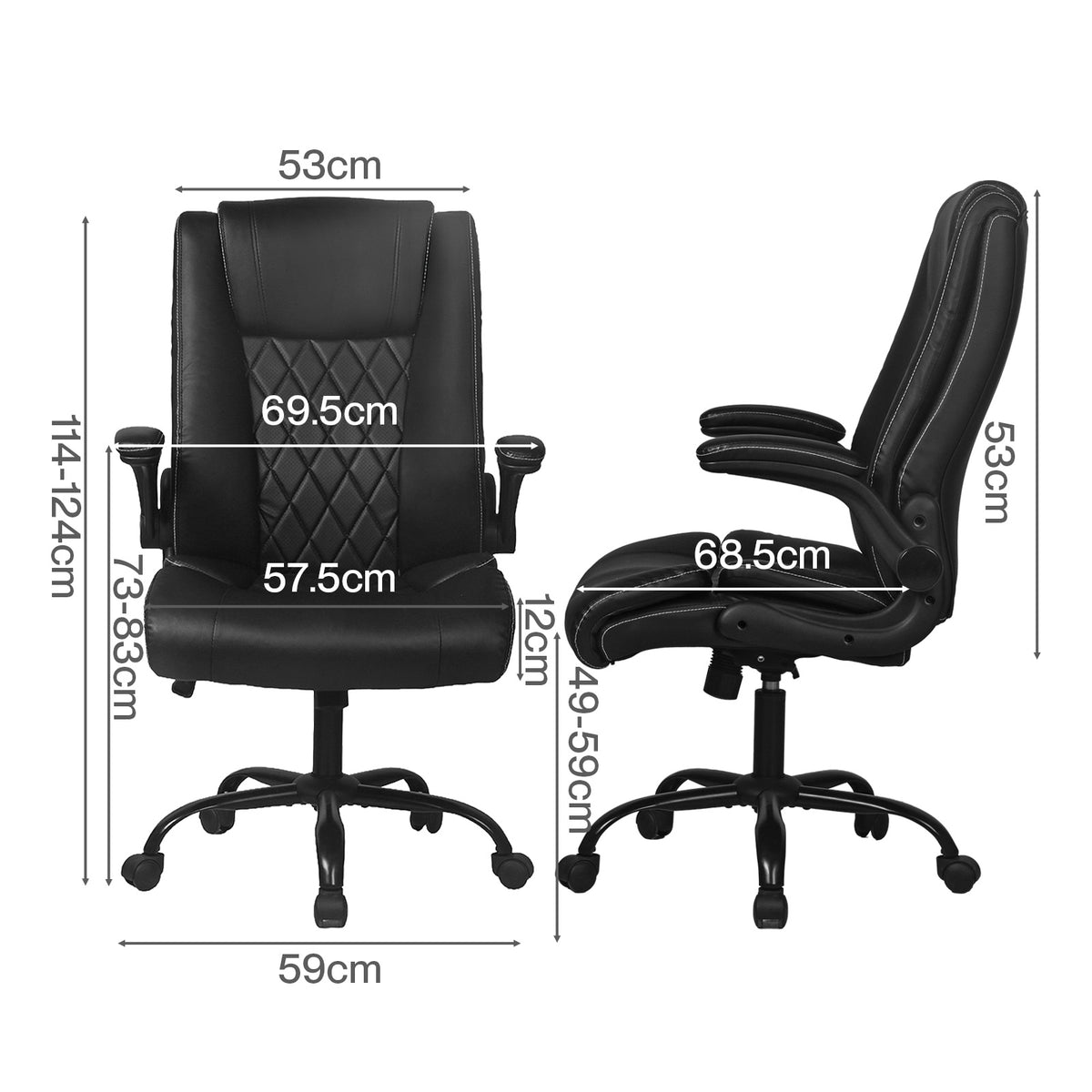 Executive Office Chair Pu Leather Reclining Desk Chair Flip-up Armrests | Black