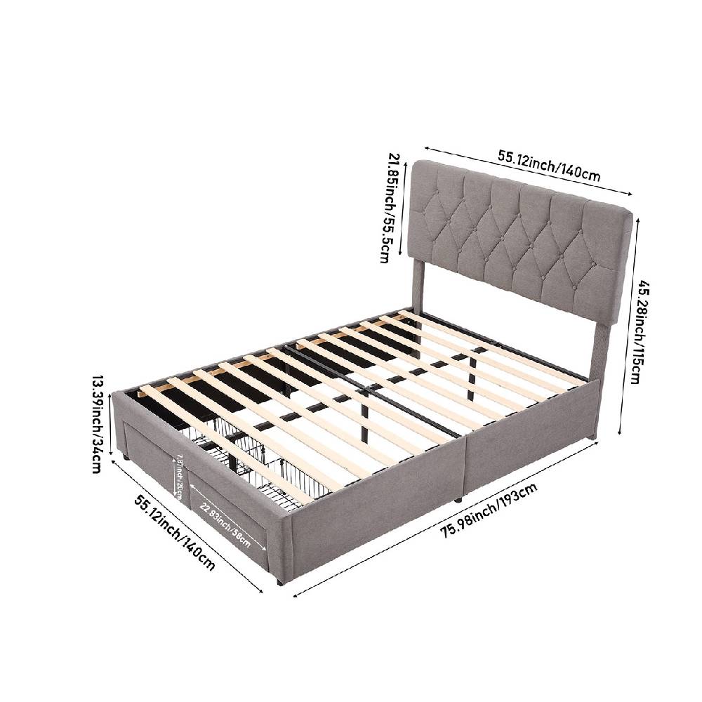 Breeins Double Upholstered Bed Frame With 2 Drawers