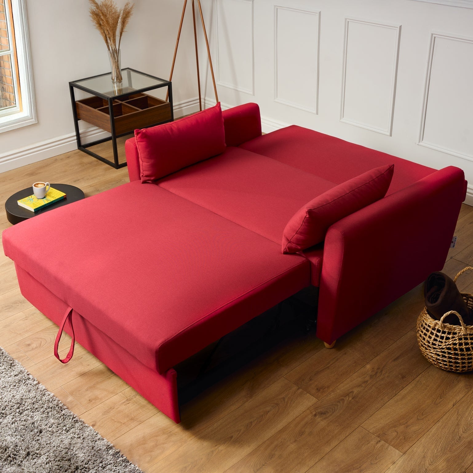 2-seater Pull Out Sofa Bed - Convertible Sleeper Sofa | Red