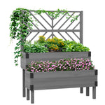 2-tier Wooden Raised Bed With Trellis, Garden Planter