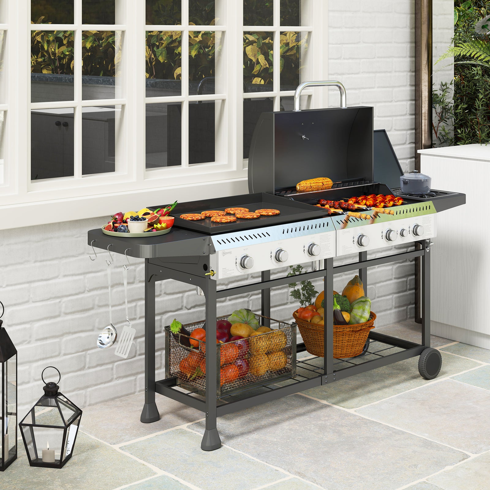 2-in-1 Gas & Plancha Grill, 6 Burners