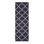 Edmonton Handwoven Navy Blue And White Cotton Geometric Kilim Rug | 200cm | Navy Blue