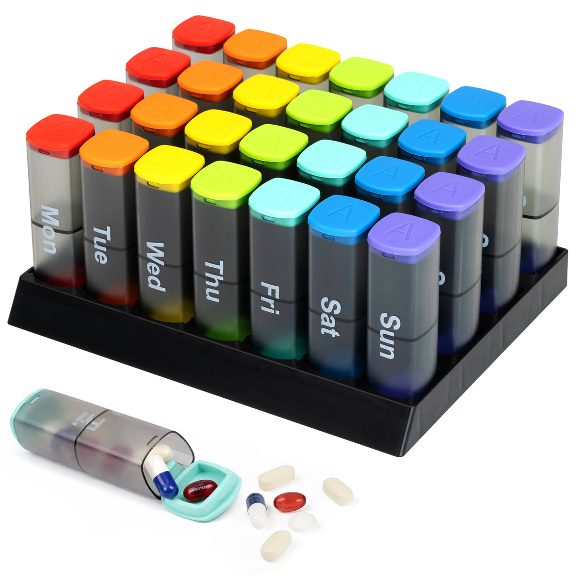 Fineway Monthly Pill Organiser Morning/evening With Stand - 28 Day Colour-coded
