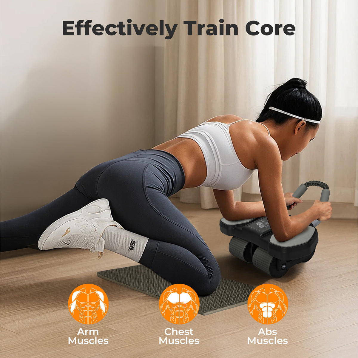 Centra 4-wheels Abdominal Wheel Ab Roller 8 Elbow Support Automatic Rebound