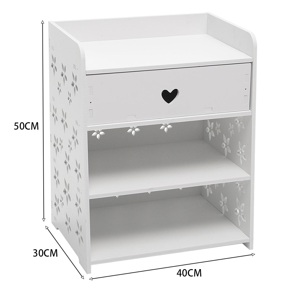 Hollow Carved Flower Pattern Side Table Nightstand With Drawer For Bedroom