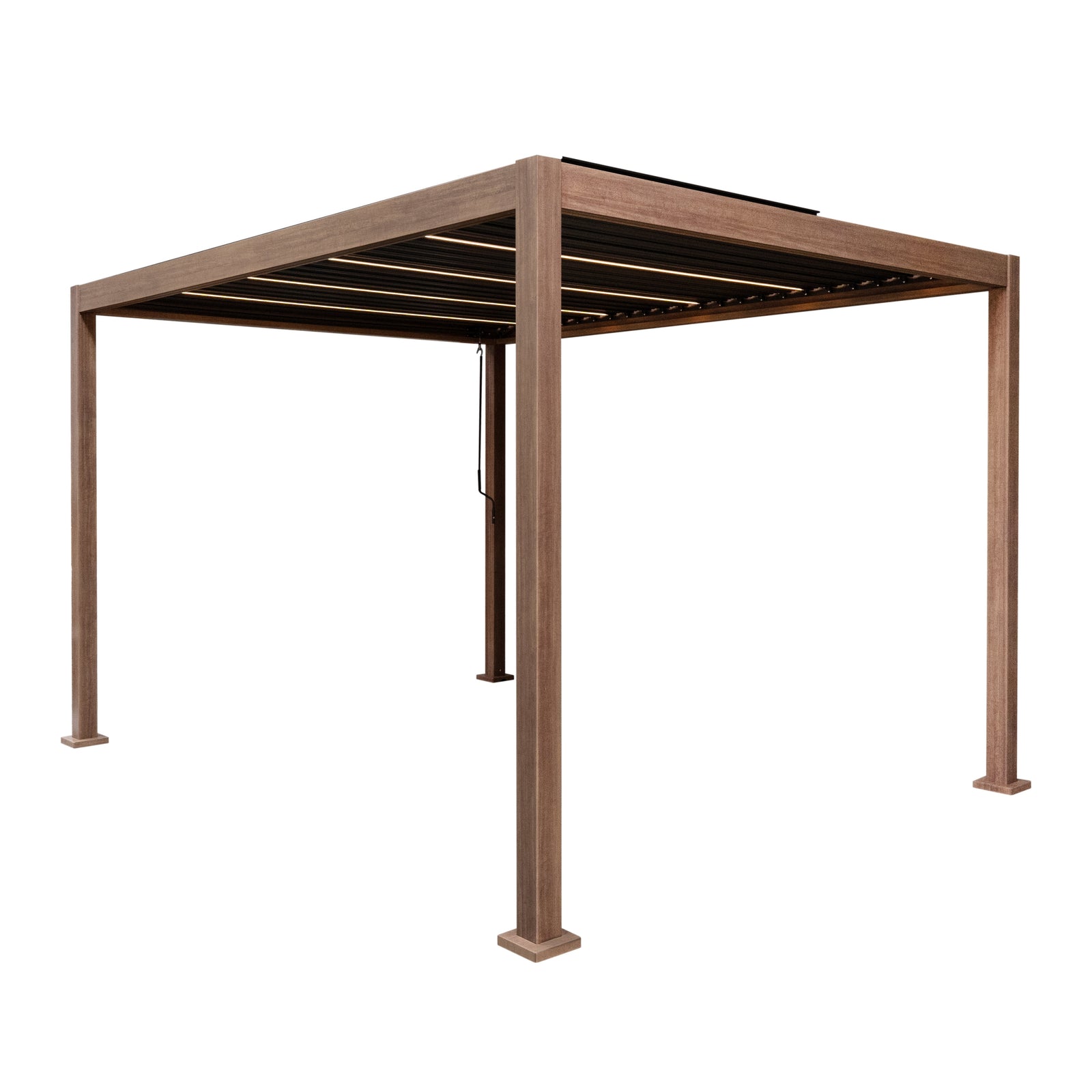 Wood Effect Aluminium Pergola With Led Lights | 4m x 3m | Brown