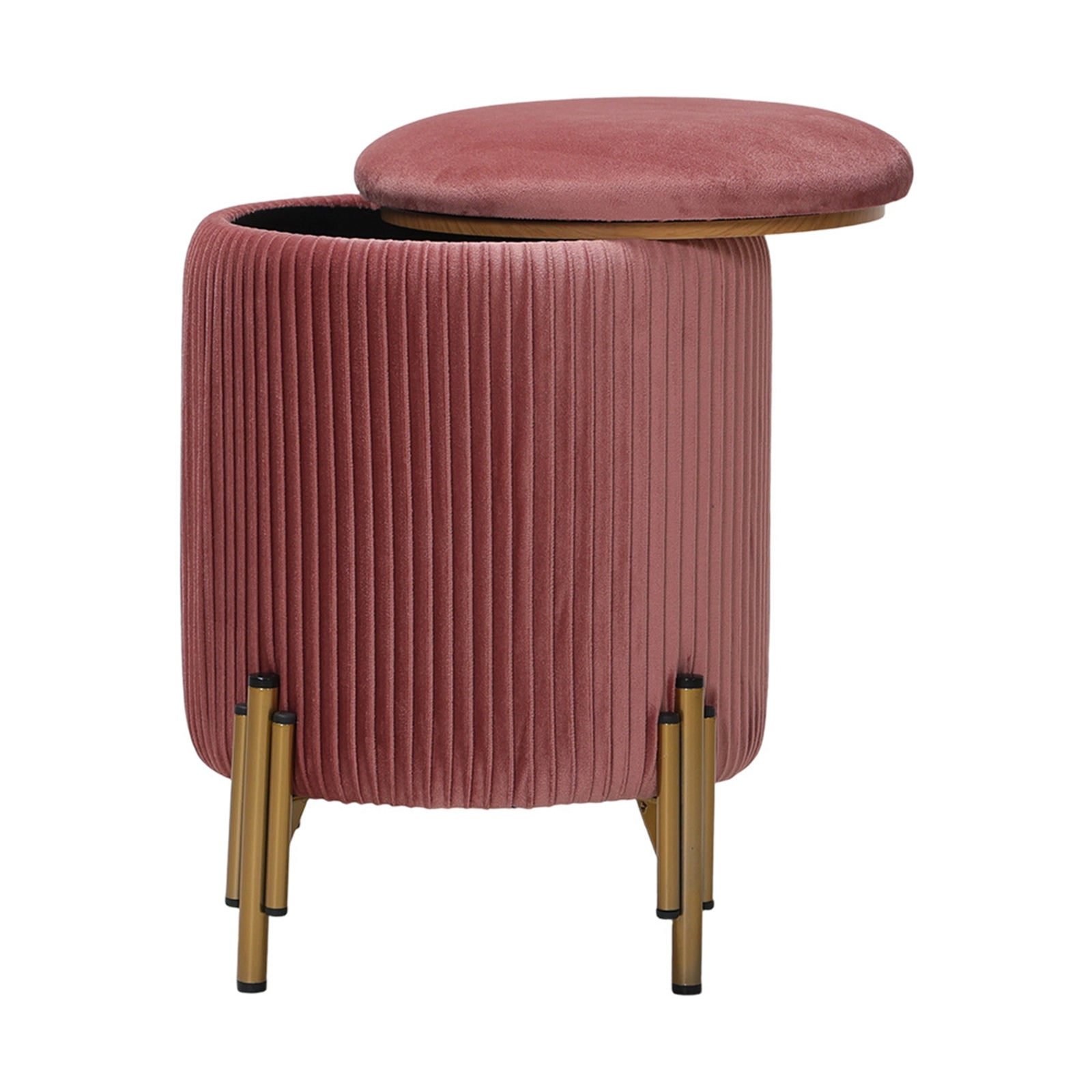 Modern Pleated Storage Ottoman With Metal Base | Dark Pink