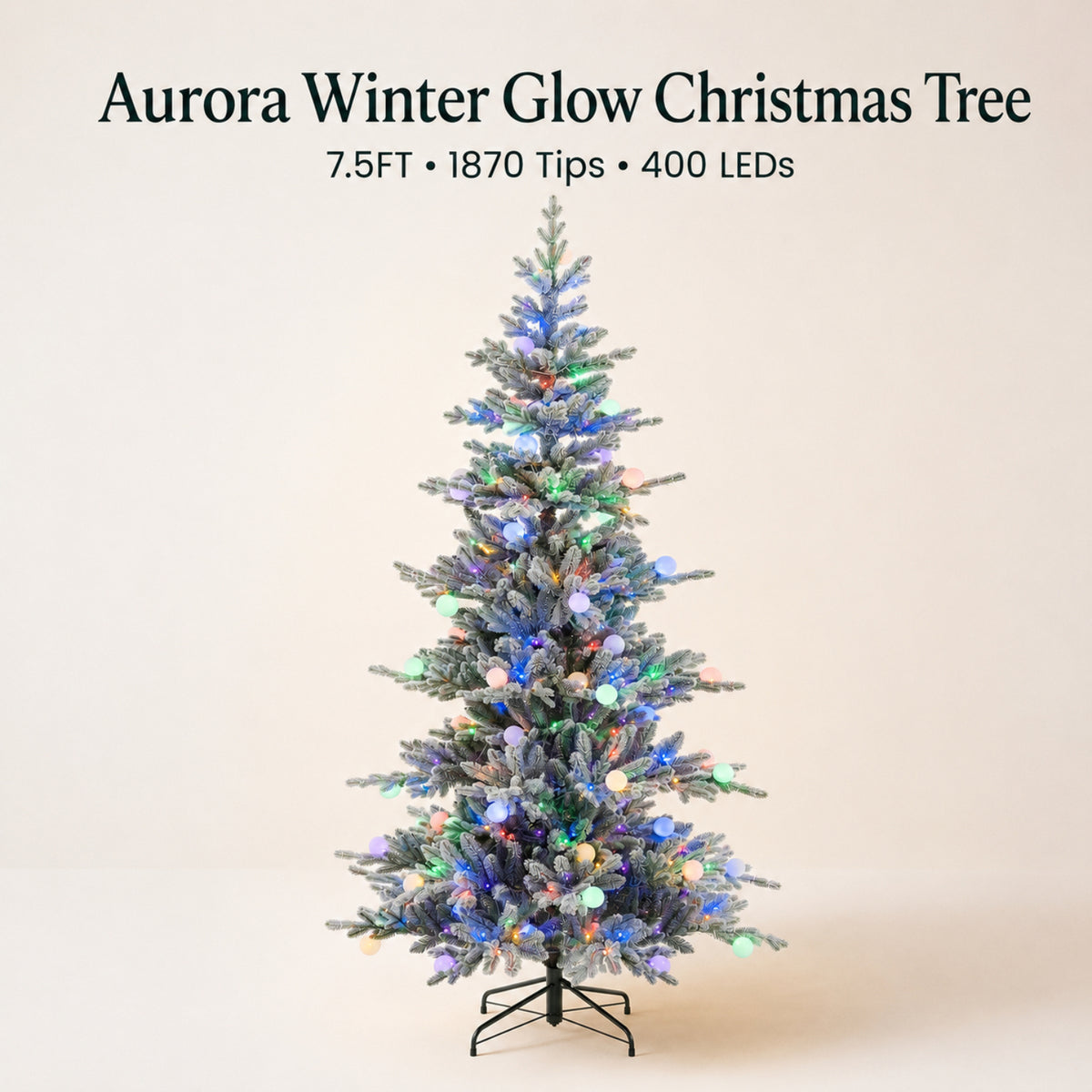Indoor & Outdoor Living Aurora Winter Glow Flocked White Multi-colour Christmas Tree