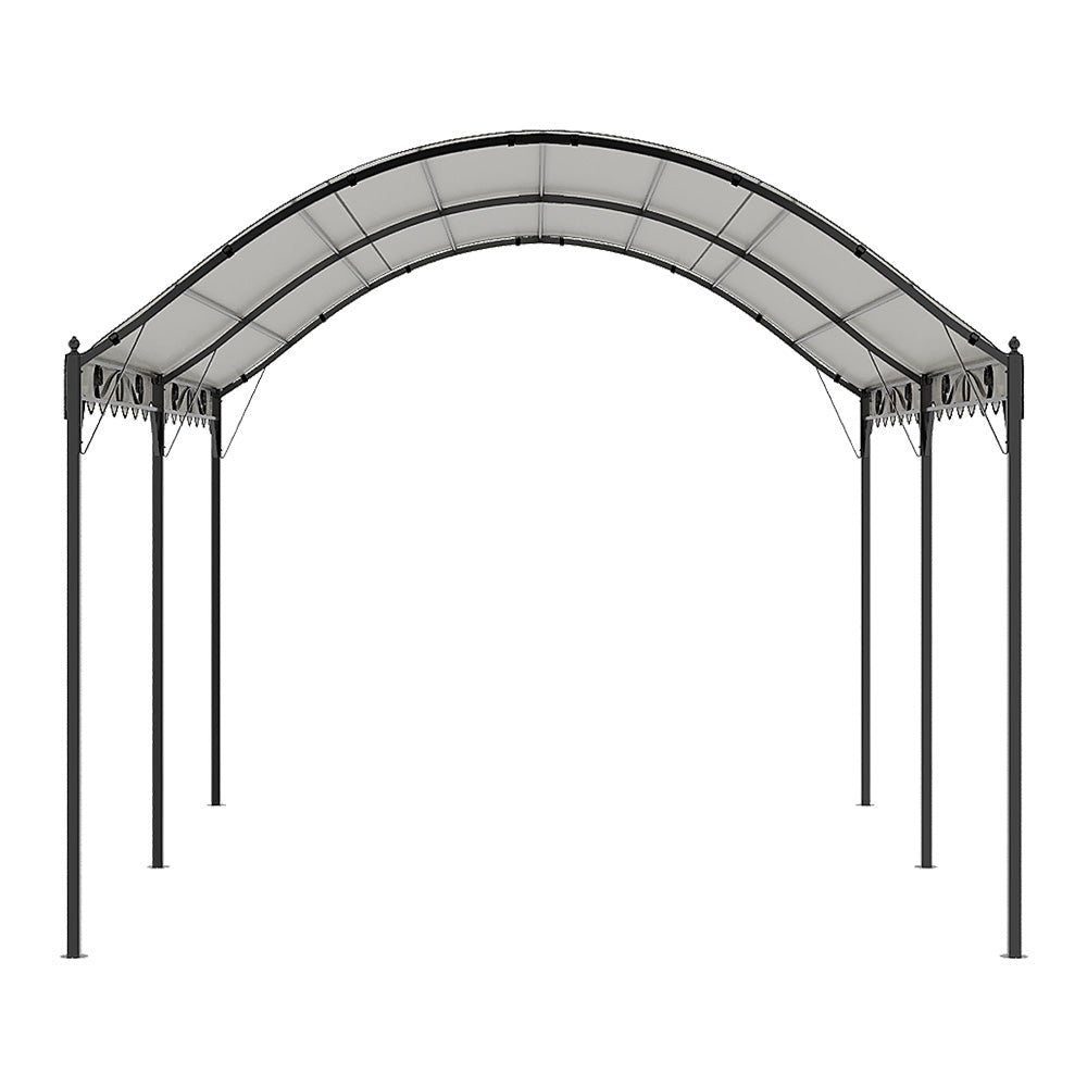 10x13ft Outdoor Gazebo With Arched Roof Black Steel Frame & Beige Canopy, Sun Shelter For Garden, Patio Or Backyard