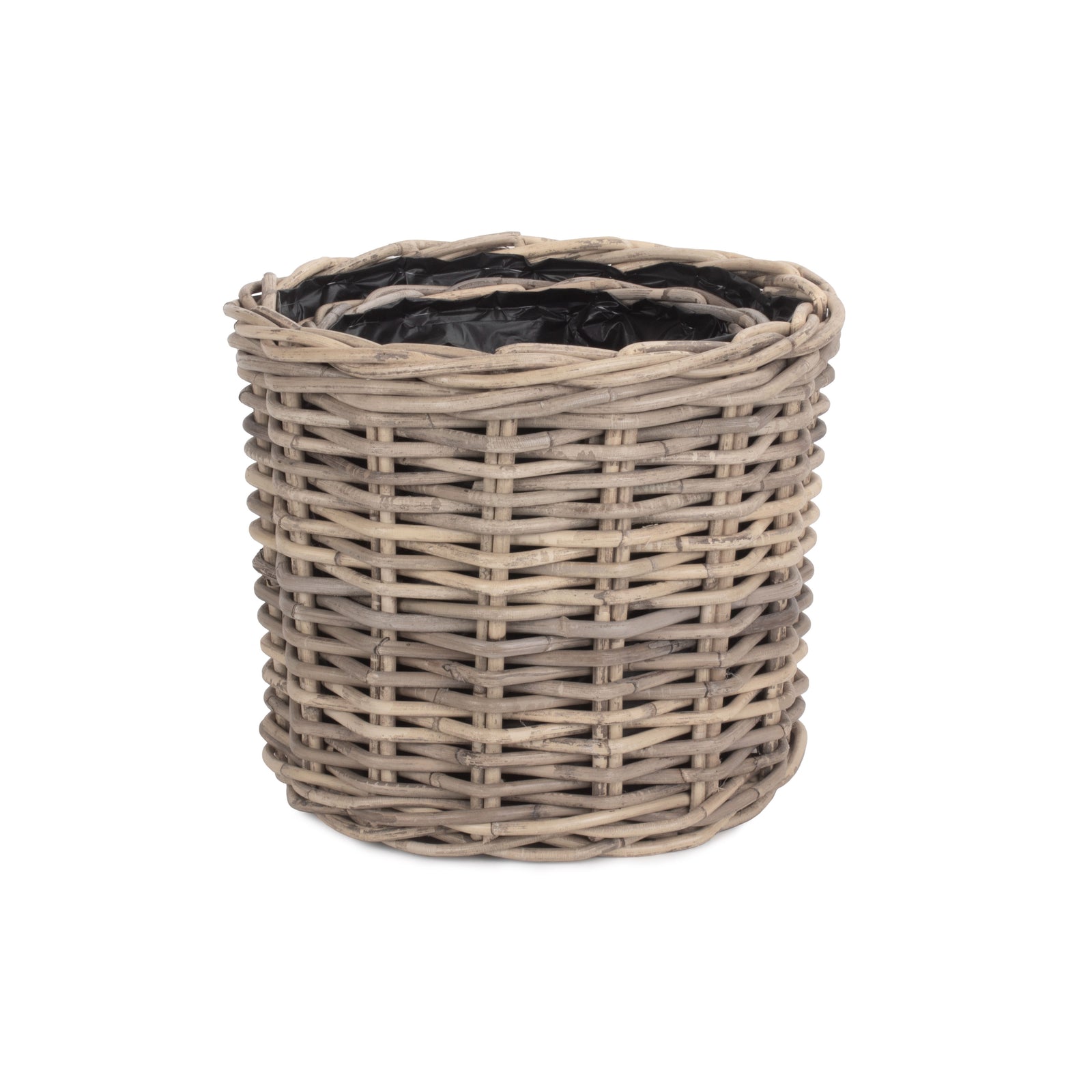 Rattan Round Planter With Plastic Lining | Set-of-2 | Brown