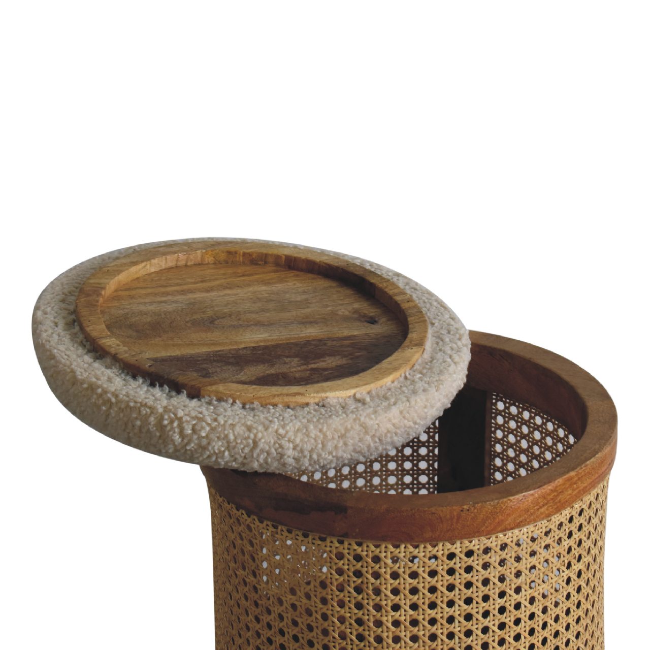 Solid Mango Wood Cream Boucle Larissa Footstool