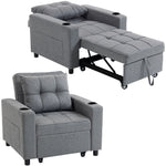3-in-1 Sofa Bed, Convertible Sleeper Chair With Adjustable Backrest | Dark Grey