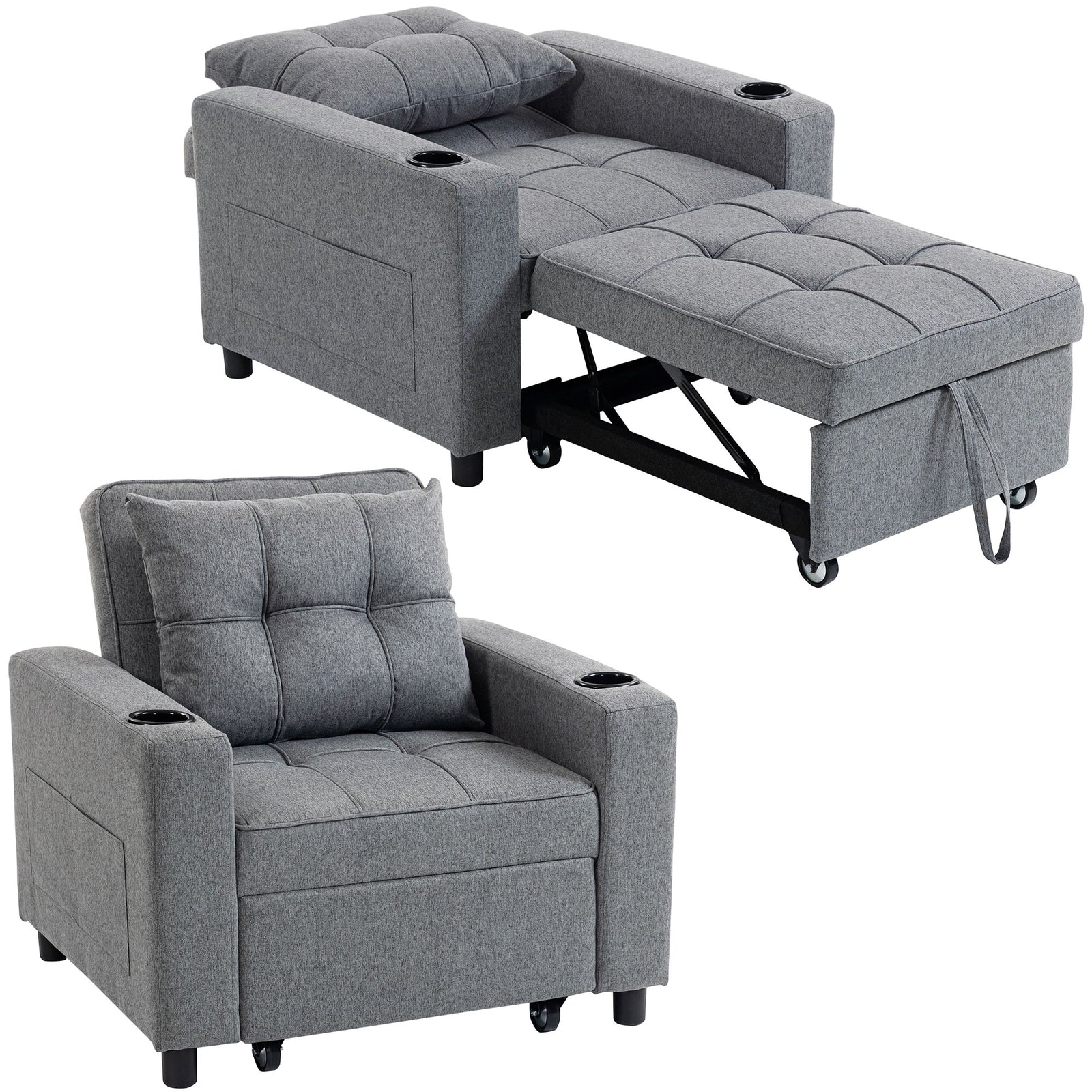 3-in-1 Sofa Bed, Convertible Sleeper Chair With Adjustable Backrest | Dark Grey