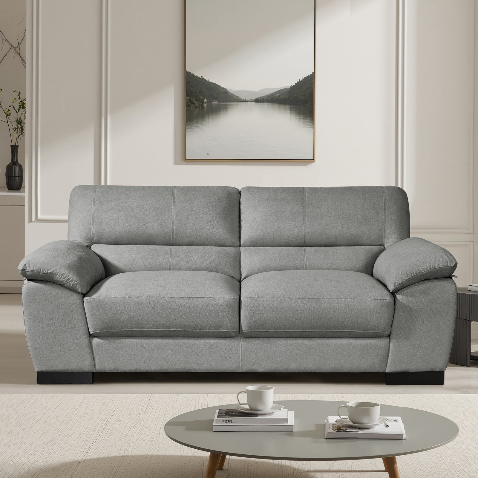 Mellette Soft Fabric 3 Seat Sofa | Grey