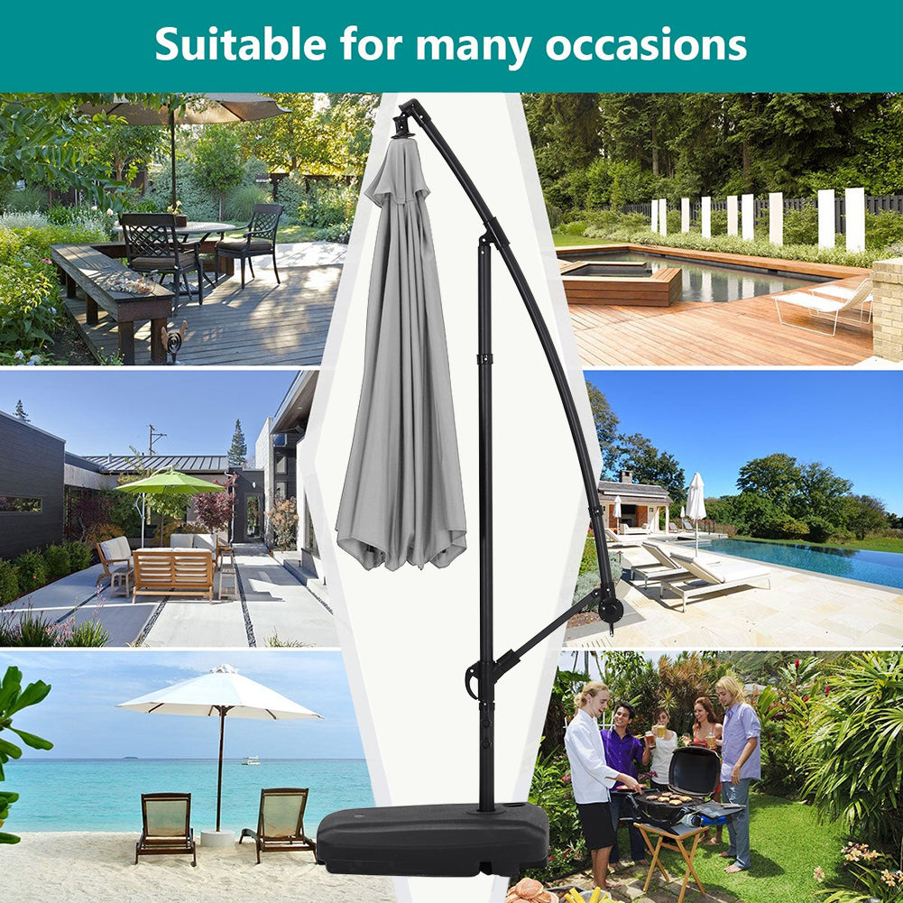 3m Banana Cantilever Patio Parasol For Outdoor Sunshade And Rain With Fillable Base On Wheels | One Size | Light Grey