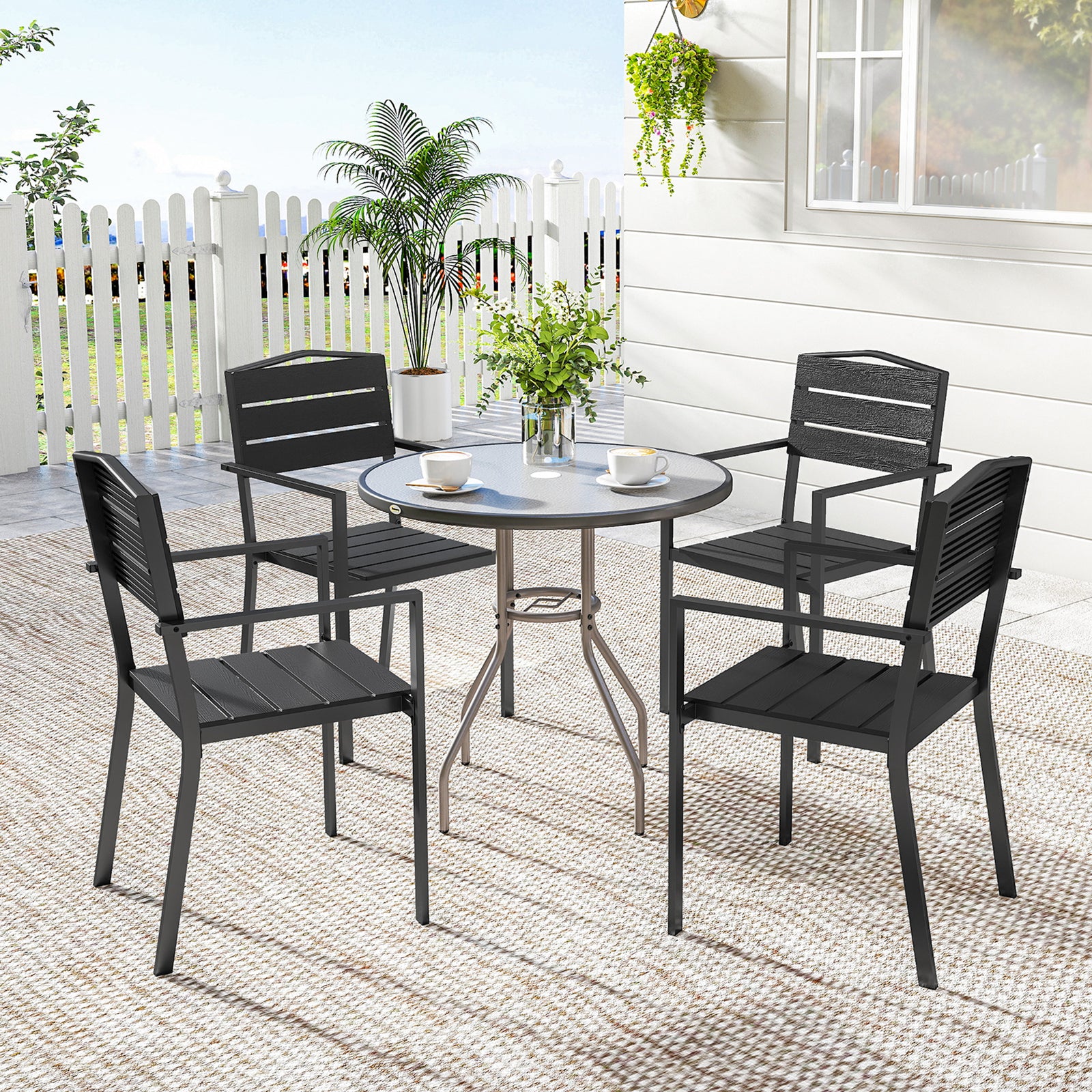 Outsunny Garden Chairs Set Of 4, Garden Dining Chairs, Hdpe Seat, Black