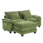 Chenille Sectional Sofa With Ottoman And Lumbar Pillows | Green
