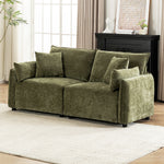 2-seater Chenille Sofa, Modern Upholstered Couch With Deep Cushions, Throw Pillows, Sturdy Wood & Iron Frame | Green