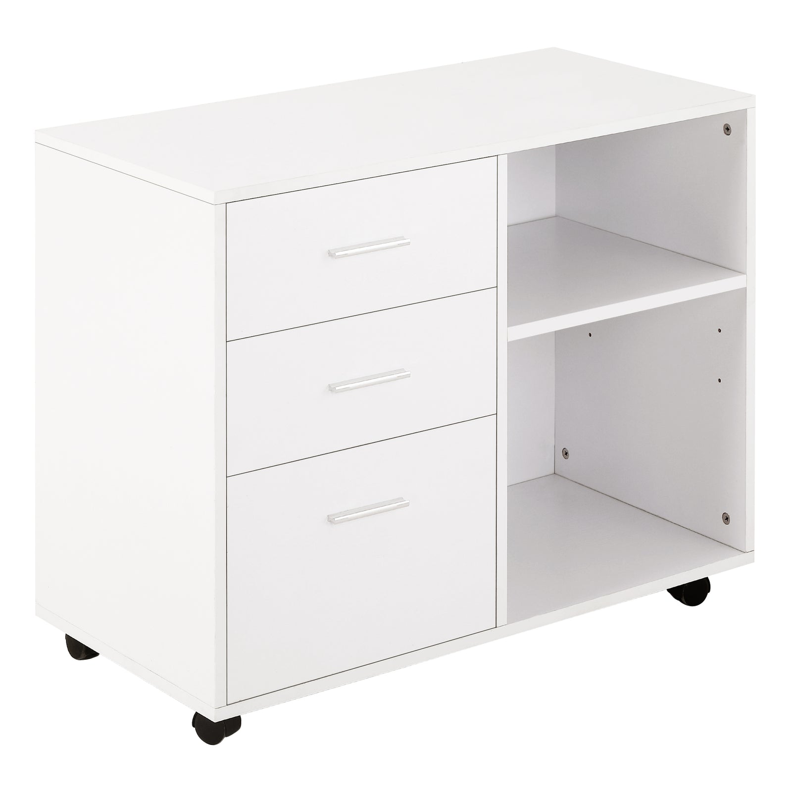 Freestanding Storage Cabinet W/ 3 Drawers 2 Shelves 4 Wheels | One Size | White