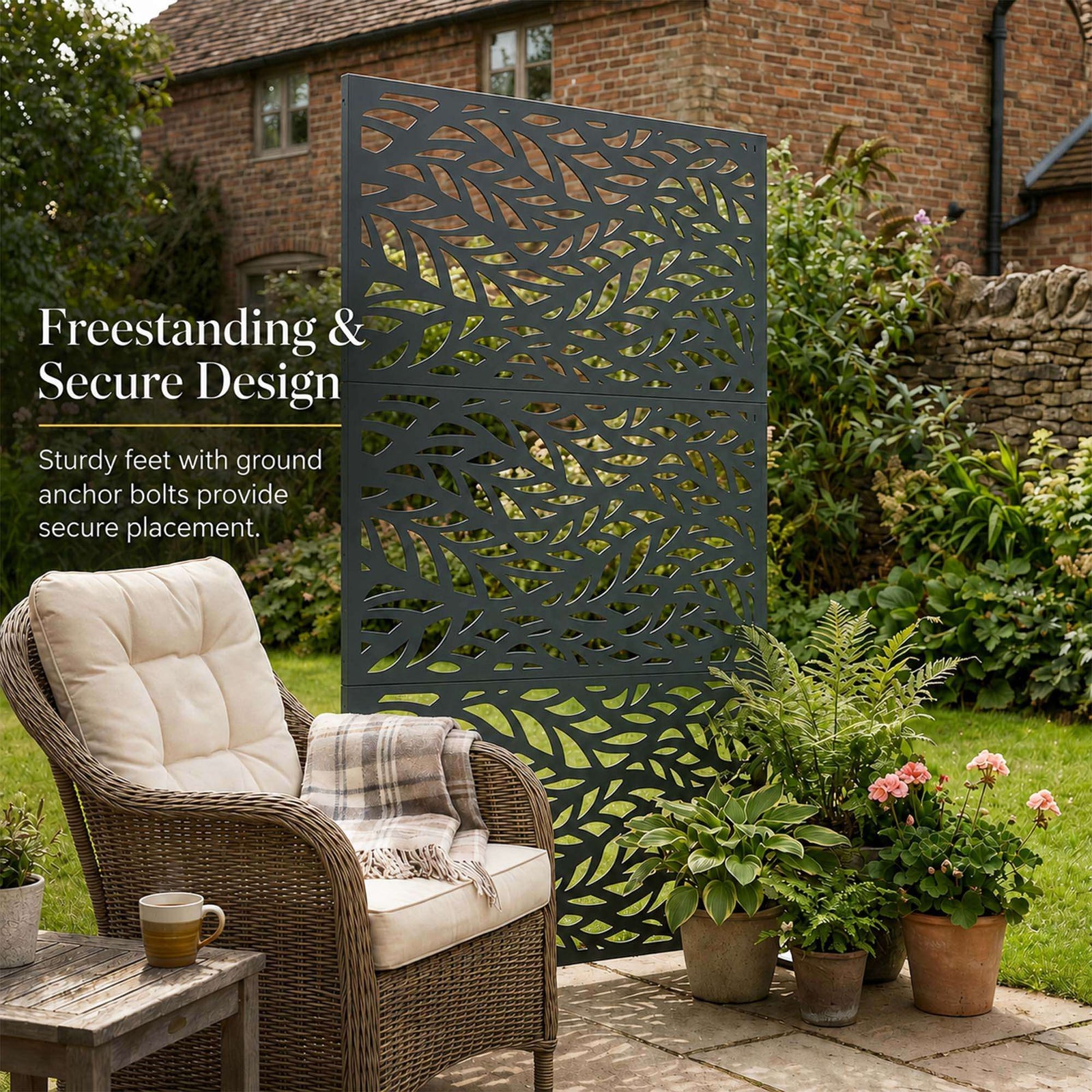 Indoor Outdoor Metal Privacy Screen - Leaf Pattern | Anthracite Grey