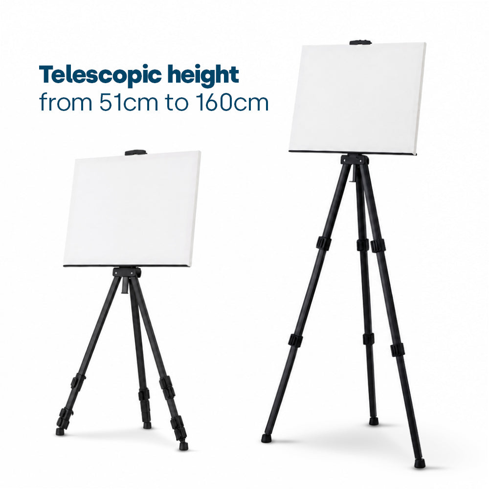 Telescopic Artist Easel Adjustable Painting Tripod With Carry Bag Black