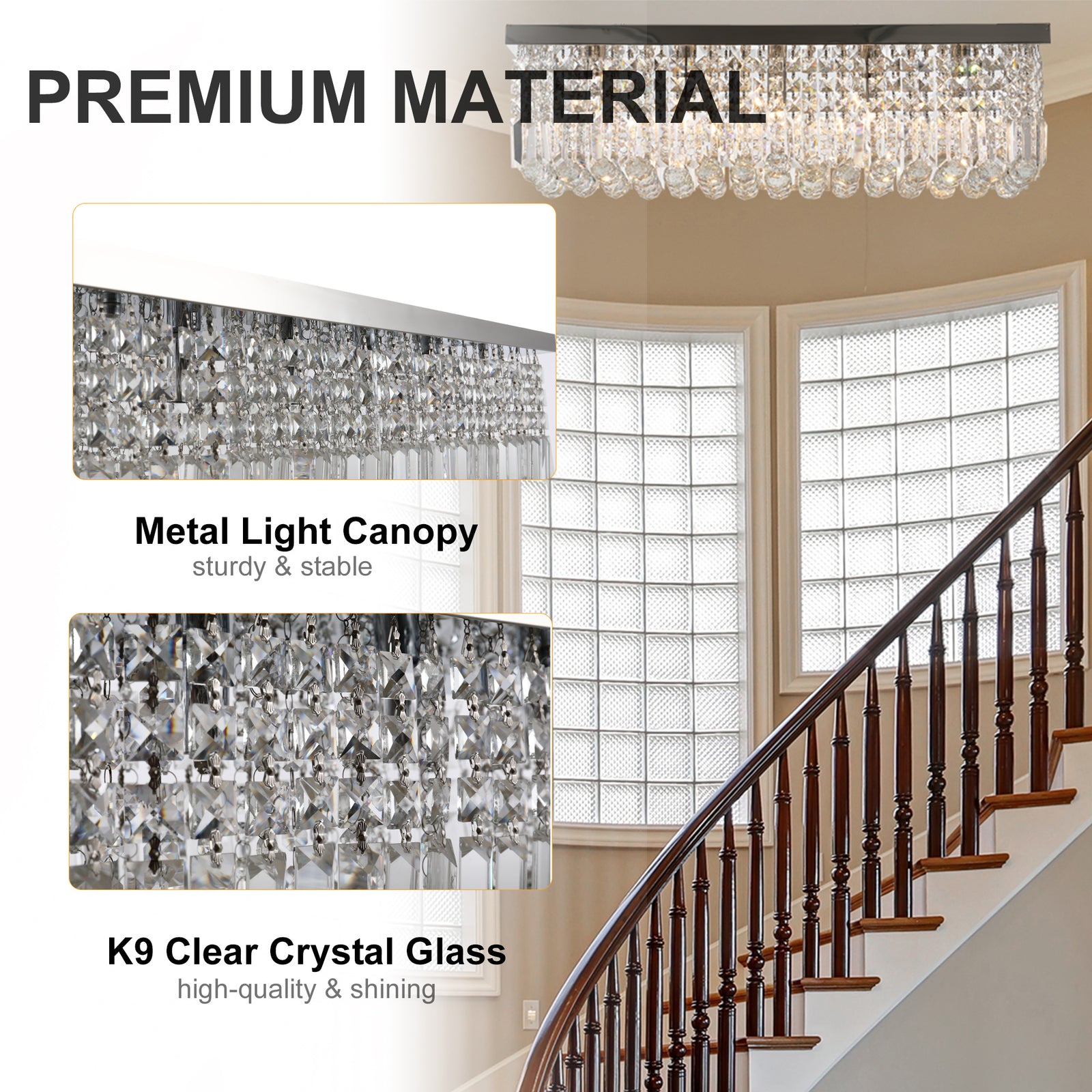 Modern Crystal Ceiling Light Square Chandelier Home Office