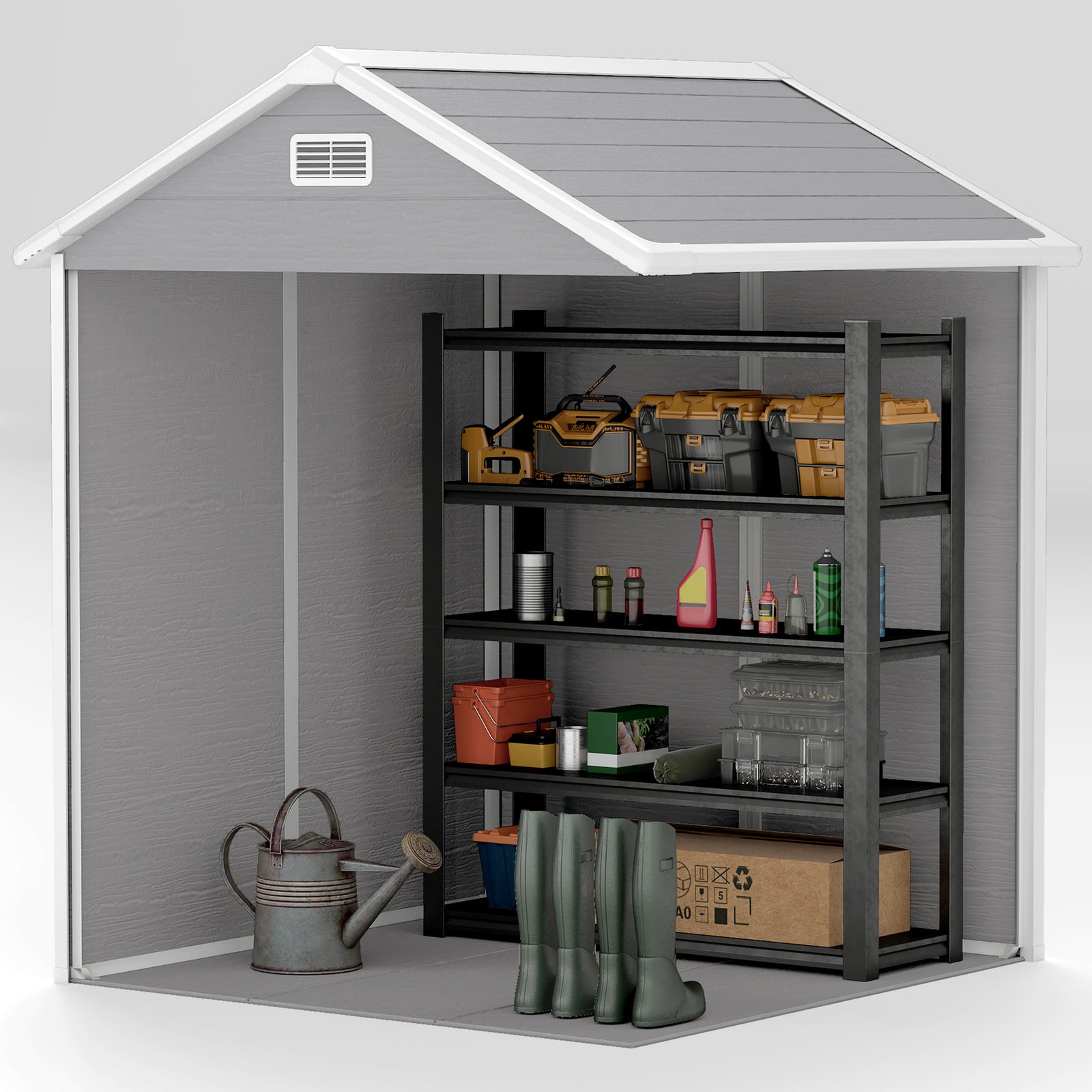 6 X 5ft Resin Garden Shed With Floor And Window | Dark Gray