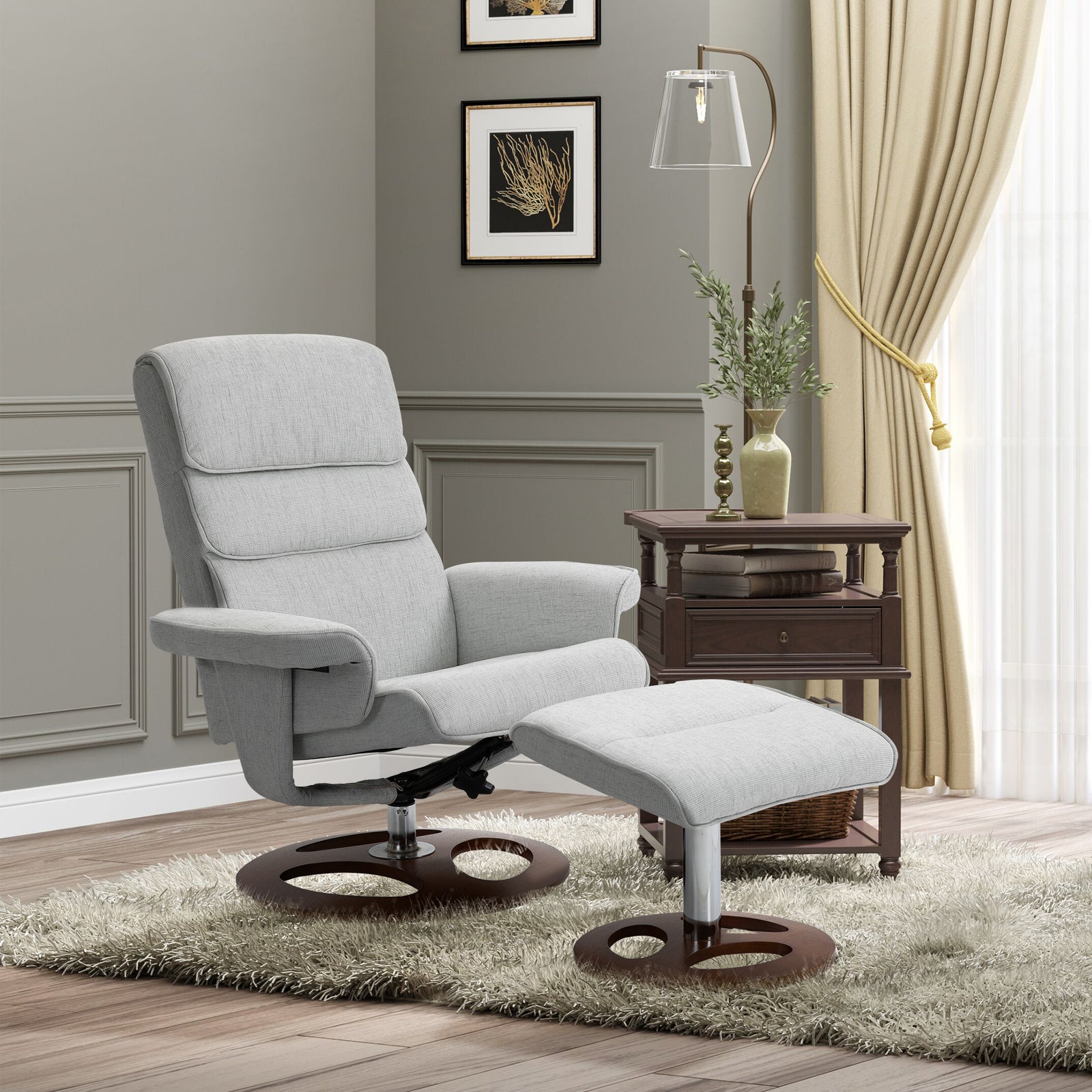 Recliner Chair Ottoman Set 360° Swivel Sofa Wood Base