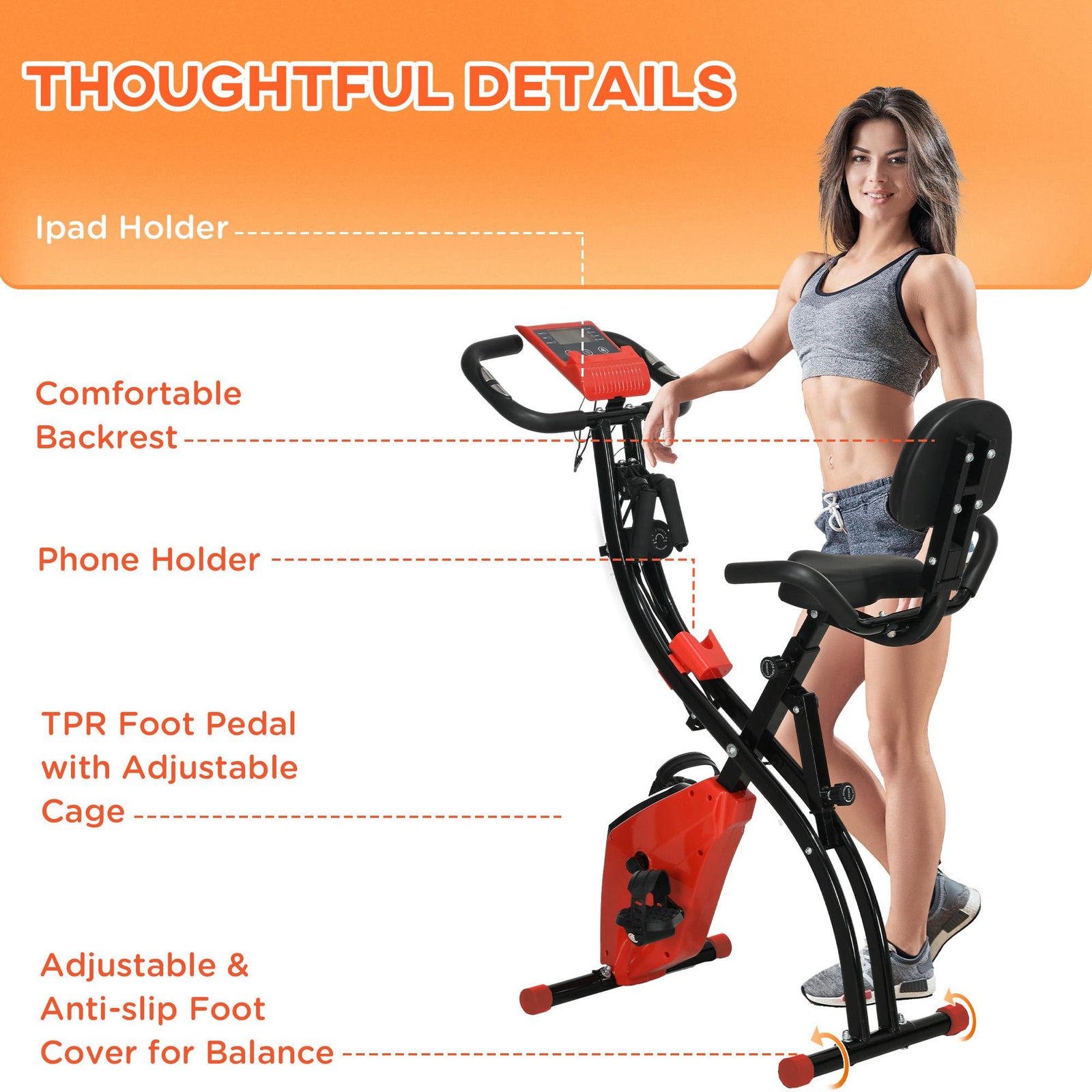 2-in-1 Folding Exercise Bike Upright Cycling Machine | Red