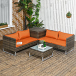 4pcs Patio Rattan Sofa Garden Furniture Set W/ Table | Orange